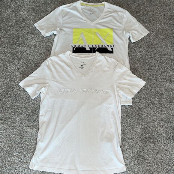 2-White Armani Exchange A/X S/S V-neck cotton T shirt package S/XS slim model - Picture 1 of 6